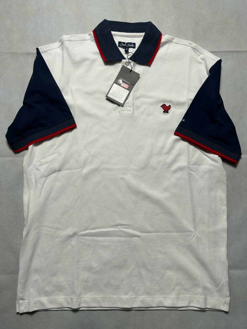 Bad Birdie red white and blue cotton polo size medium NWT